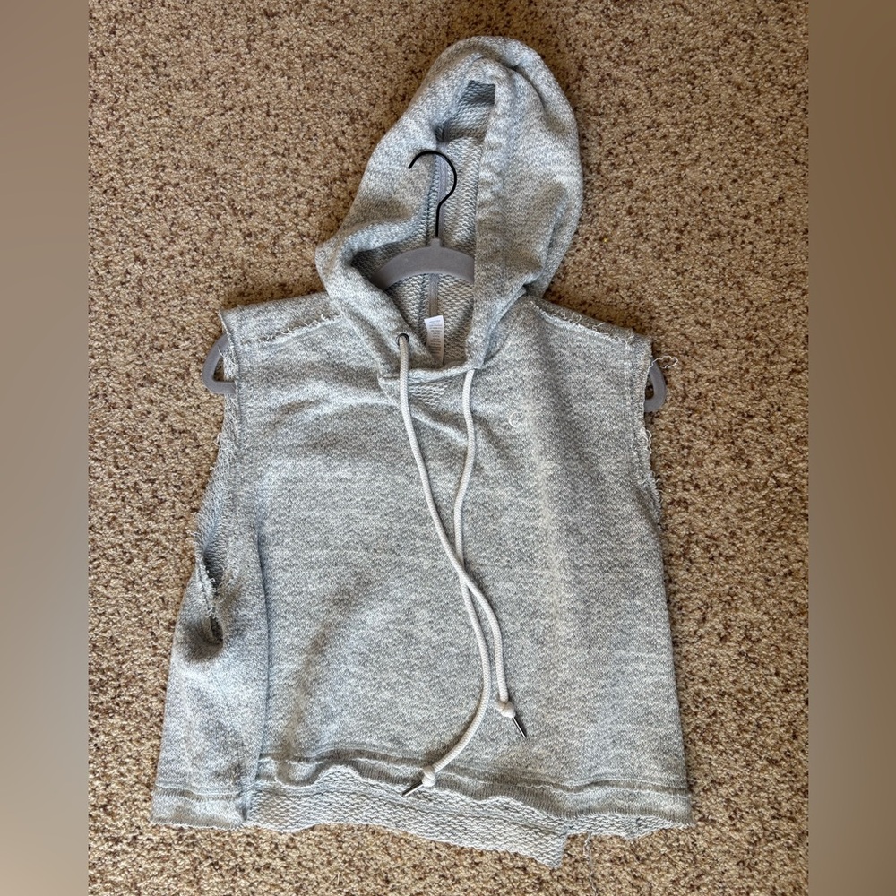 Sleeveless Hooded Drawstring Sweatshirt - Light Gray